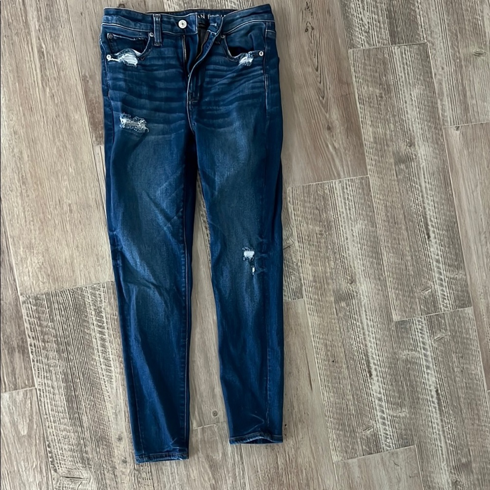 American Eagle Outfitters Blue Skinny Jeans with Distressed Details
